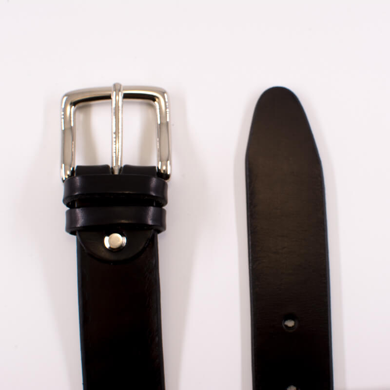Silver square solid brass buckle (short) - black leather belt - 3.5cm width