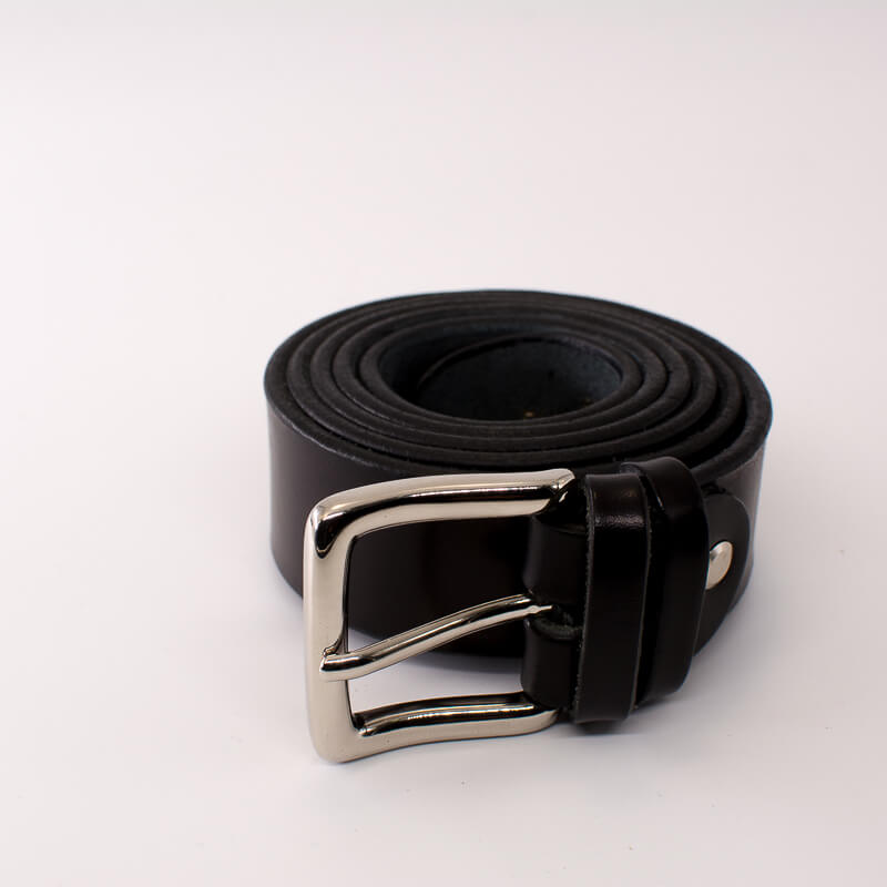 Silver square solid brass buckle (short) - black leather belt - 3.5cm width