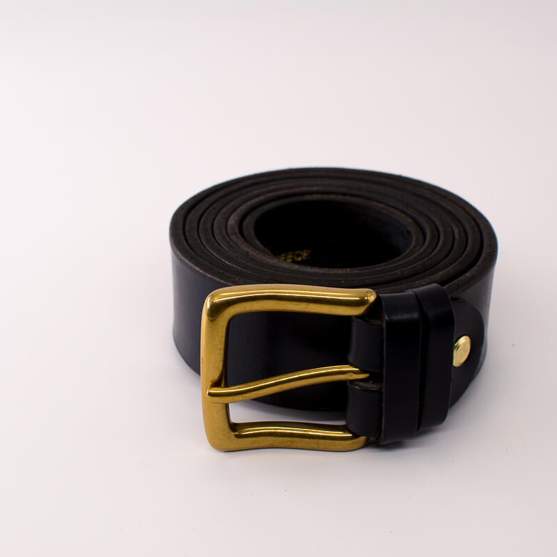 Golden square solid brass buckle (short) - dark blue leather belt - 3.5cm width