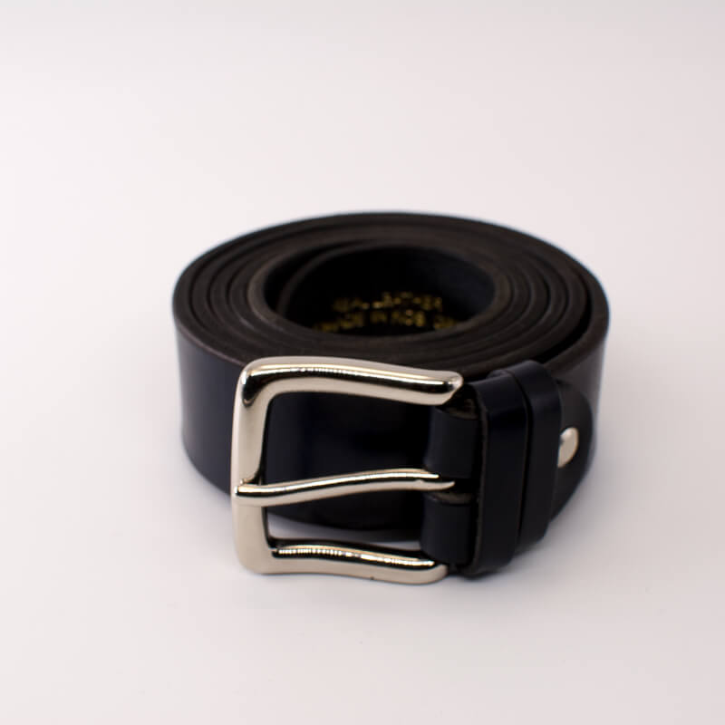 Silver square solid brass buckle (short) - dark blue leather belt - 3.5cm width