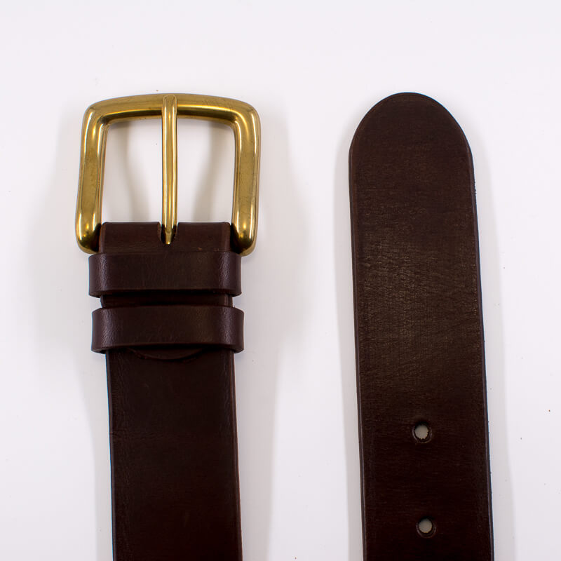 Golden square solid brass buckle (short) - dark brown leather belt - 4cm width