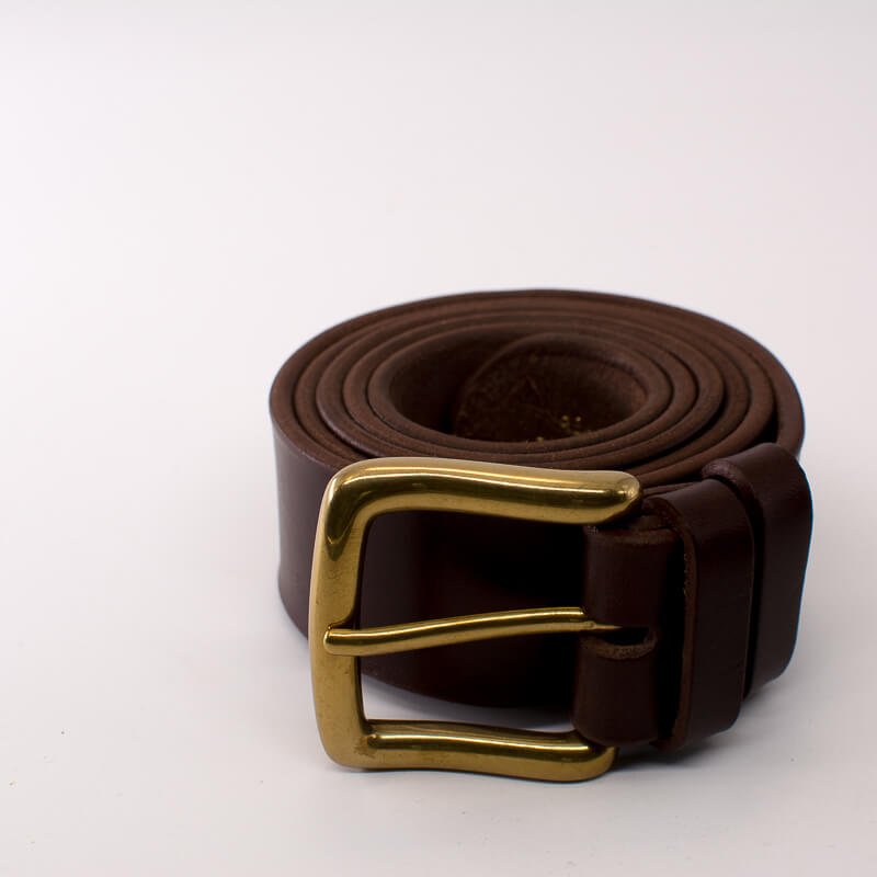 Golden square solid brass buckle (short) - dark brown leather belt - 4cm width