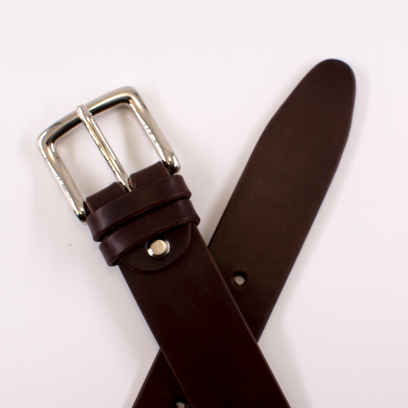 Silver square solid brass buckle (short) - dark brown leather belt - 3.5cm width