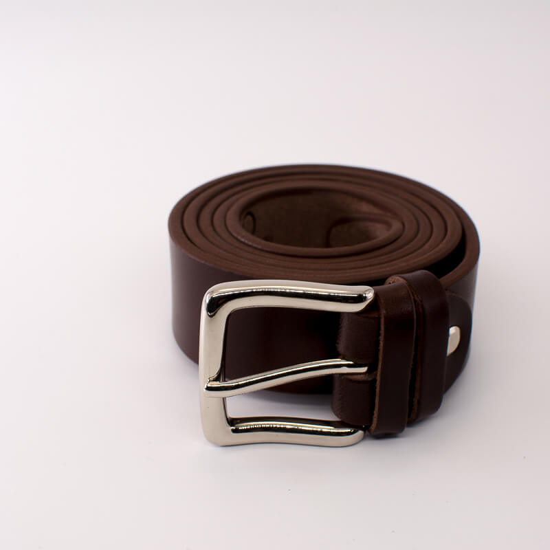Silver square solid brass buckle (short) - dark brown leather belt - 3.5cm width