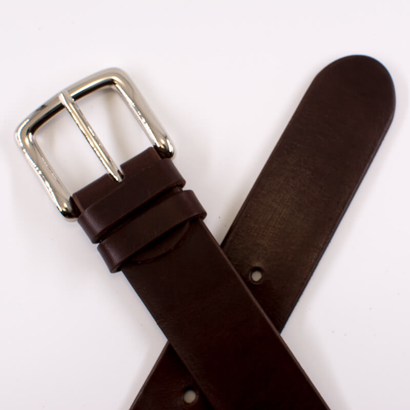Silver square solid brass buckle (short) - dark brown leather belt - 4cm width