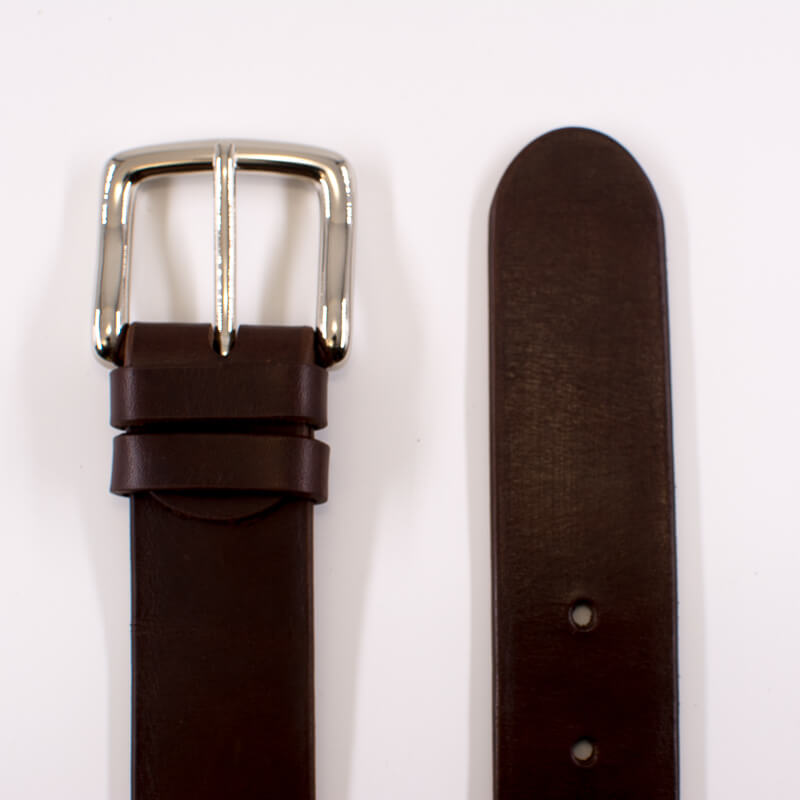 Silver square solid brass buckle (short) - dark brown leather belt - 4cm width