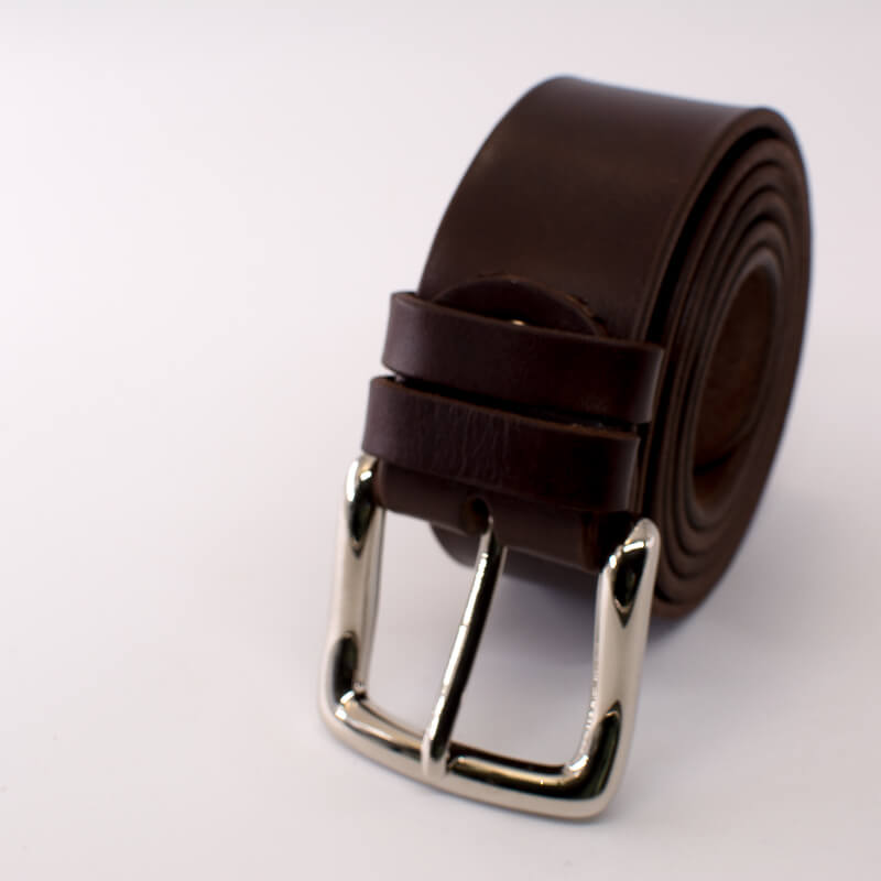 Silver square solid brass buckle (short) - dark brown leather belt - 4cm width