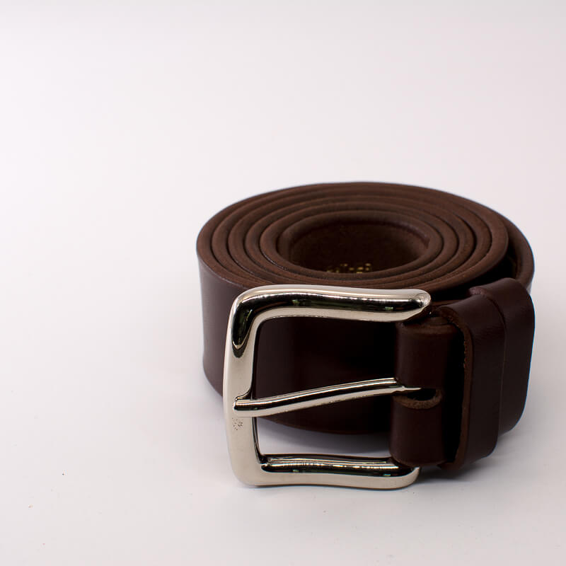 Silver square solid brass buckle (short) - dark brown leather belt - 4cm width