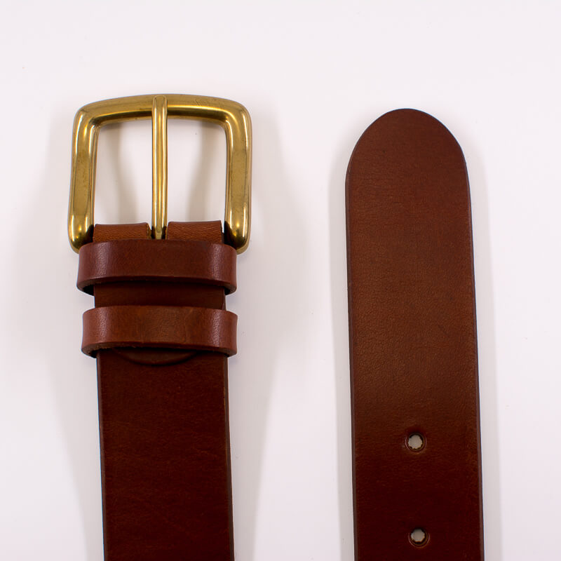 Golden square solid brass buckle (short) - light brown leather belt - 4cm width