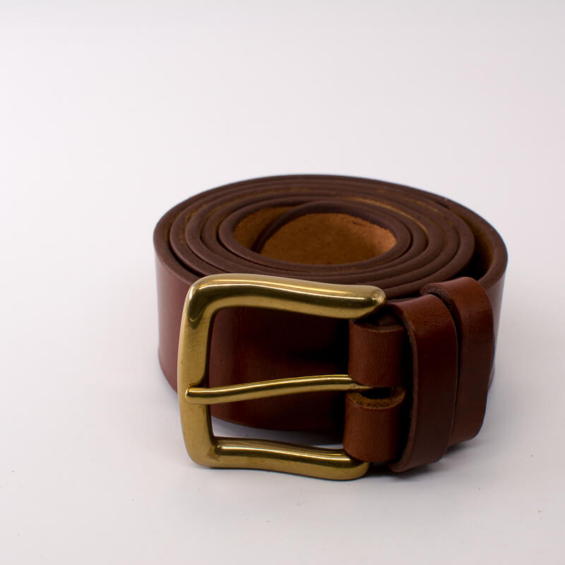 Golden square solid brass buckle (short) - light brown leather belt - 4cm width