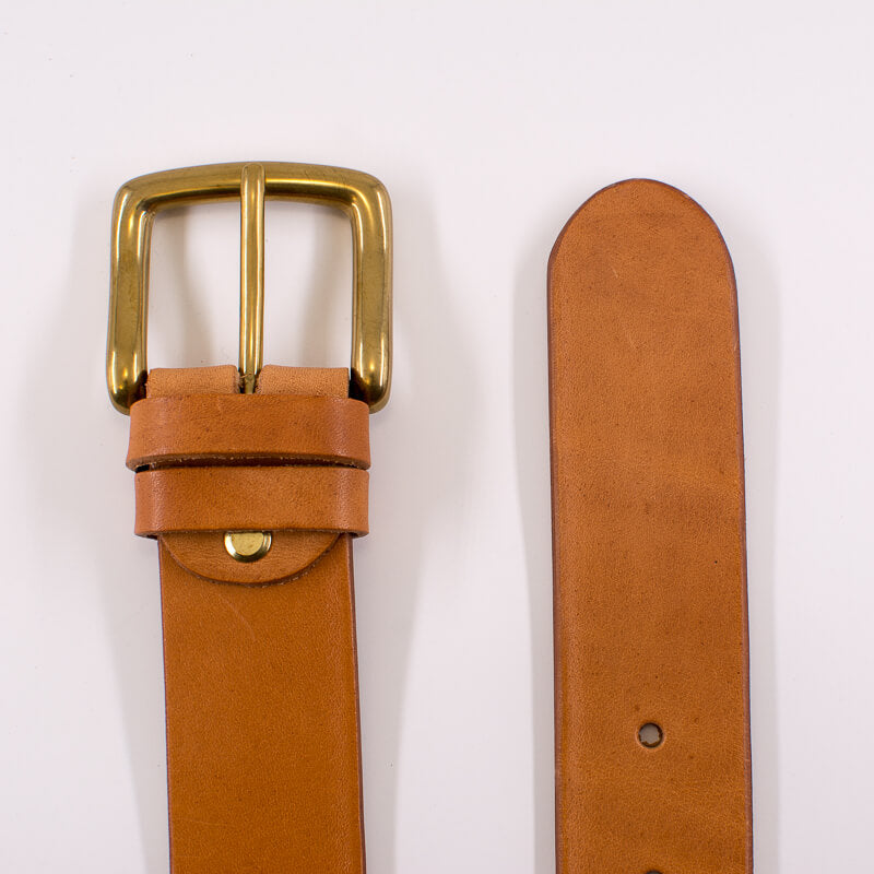 Golden square solid brass buckle (short) - natural leather belt - 4cm width