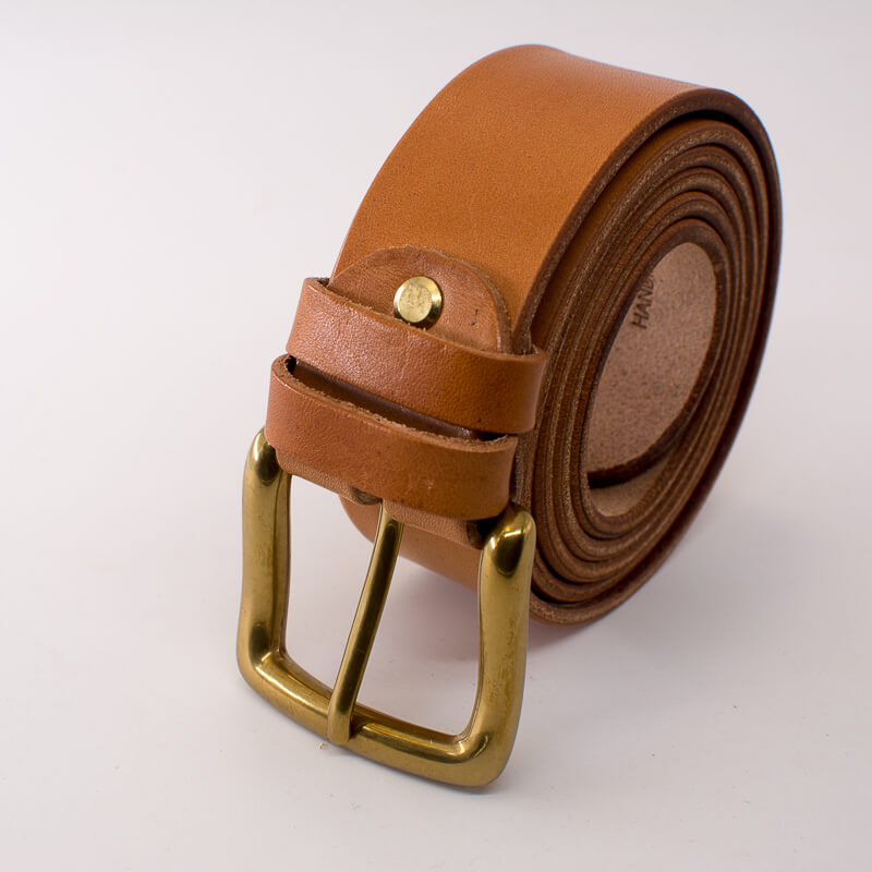 Golden square solid brass buckle (short) - natural leather belt - 4cm width