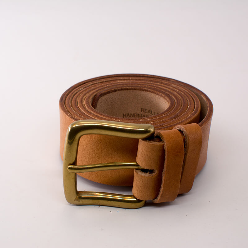 Golden square solid brass buckle (short) - natural leather belt - 4cm width
