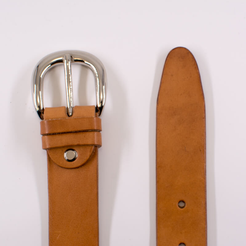 Silver round solid brass buckle - natural leather belt - 3.5cm width