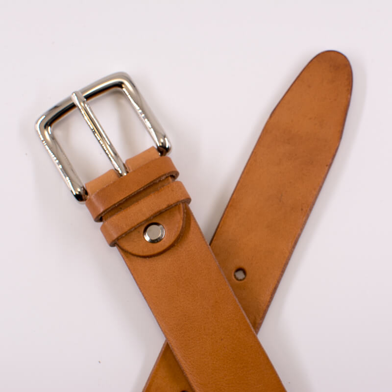 Silver square solid brass buckle (short) - natural leather belt - 3.5cm width