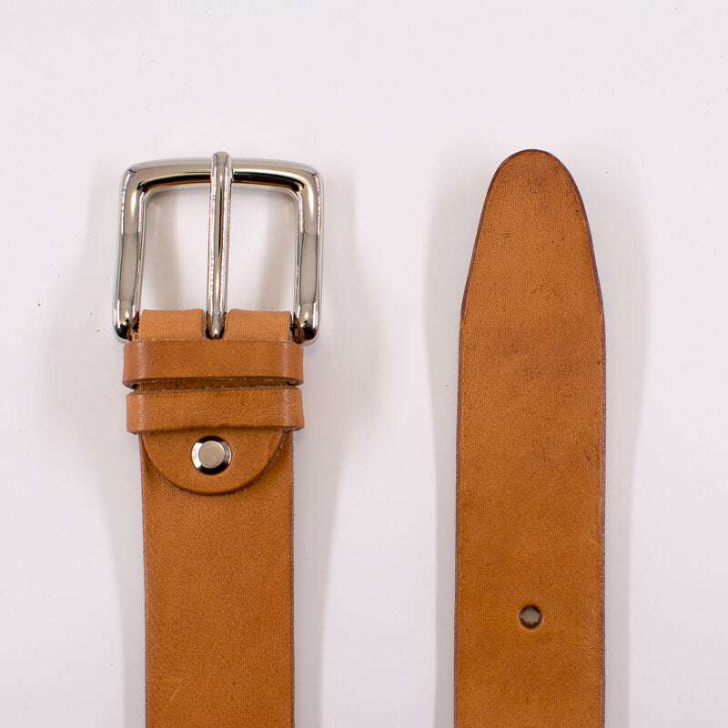 Silver square solid brass buckle (short) - natural leather belt - 3.5cm width