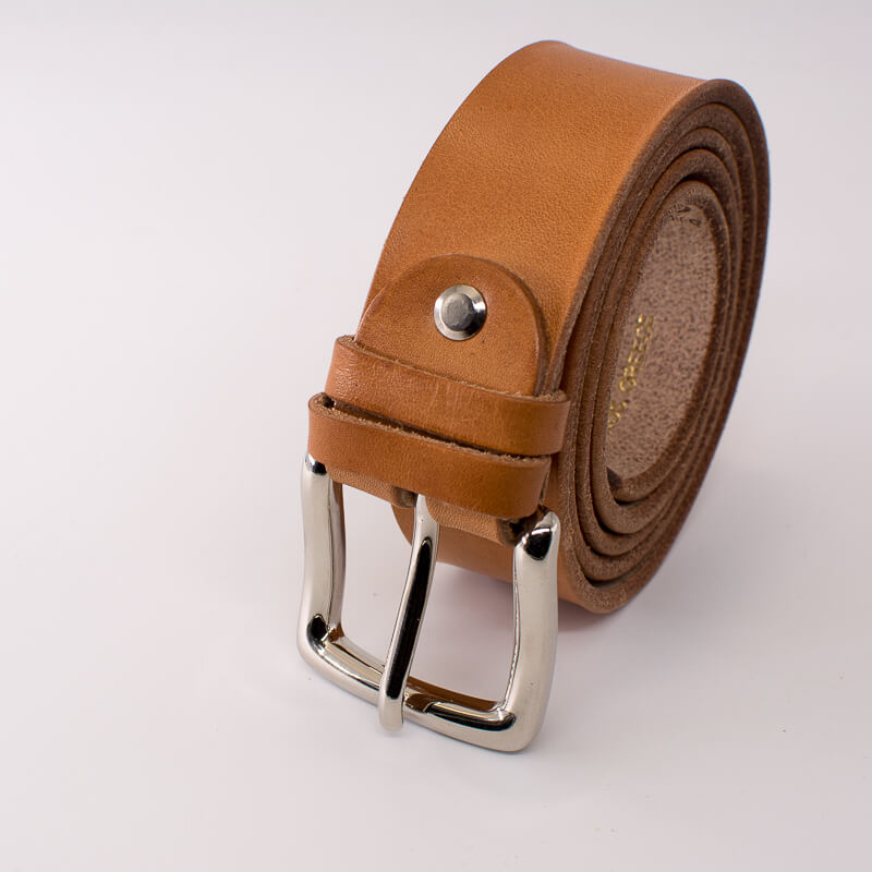 Silver square solid brass buckle (short) - natural leather belt - 3.5cm width