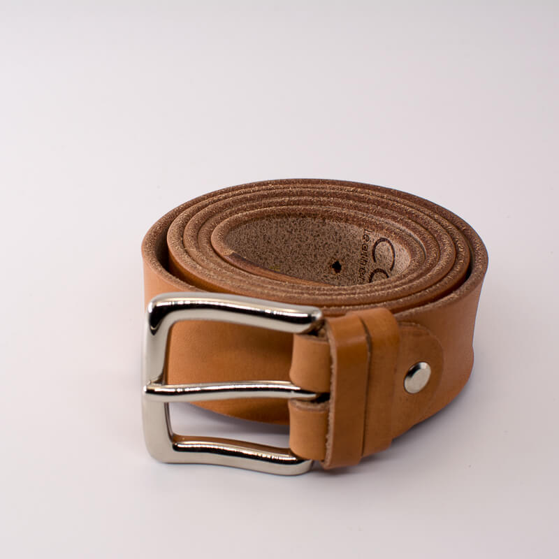 Silver square solid brass buckle (short) - natural leather belt - 3.5cm width