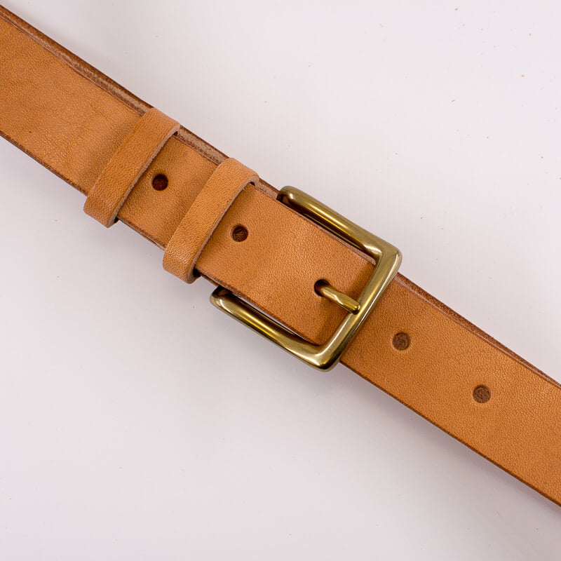 Golden square solid brass buckle vachetta leather belt 3cm width