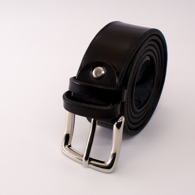 Silver square solid brass buckle (short) - black leather belt - 3.5cm width