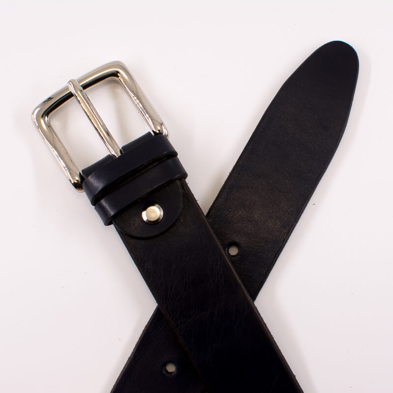 Silver square solid brass buckle (short) - dark blue leather belt - 3.5cm width