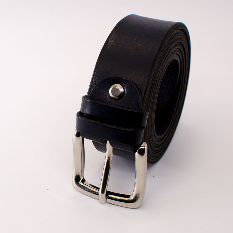 Silver square solid brass buckle (short) - dark blue leather belt - 3.5cm width
