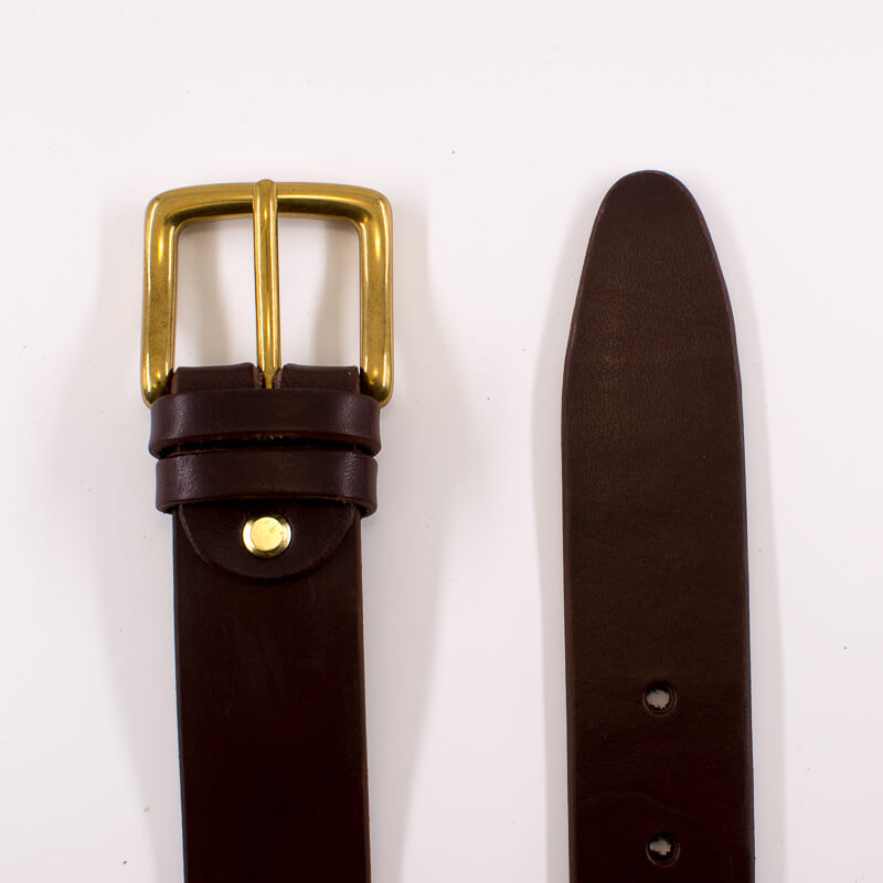 Golden square solid brass buckle (short) - dark brown leather belt - 3.5cm width