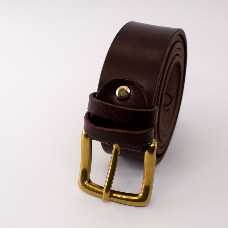 Golden square solid brass buckle (short) - dark brown leather belt - 3.5cm width