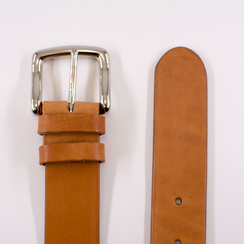 Silver square solid brass buckle (short) - natural leather belt - 4cm width