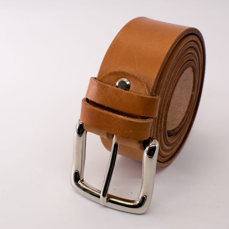 Silver square solid brass buckle (short) - natural leather belt - 4cm width
