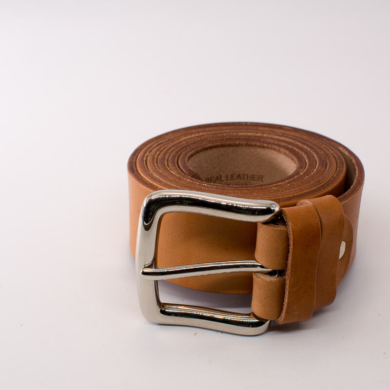 Silver square solid brass buckle (short) - natural leather belt - 4cm width
