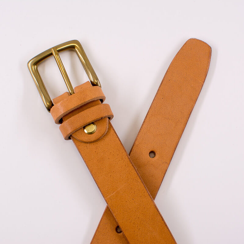 Golden square solid brass buckle - vachetta leather belt - 3cm width