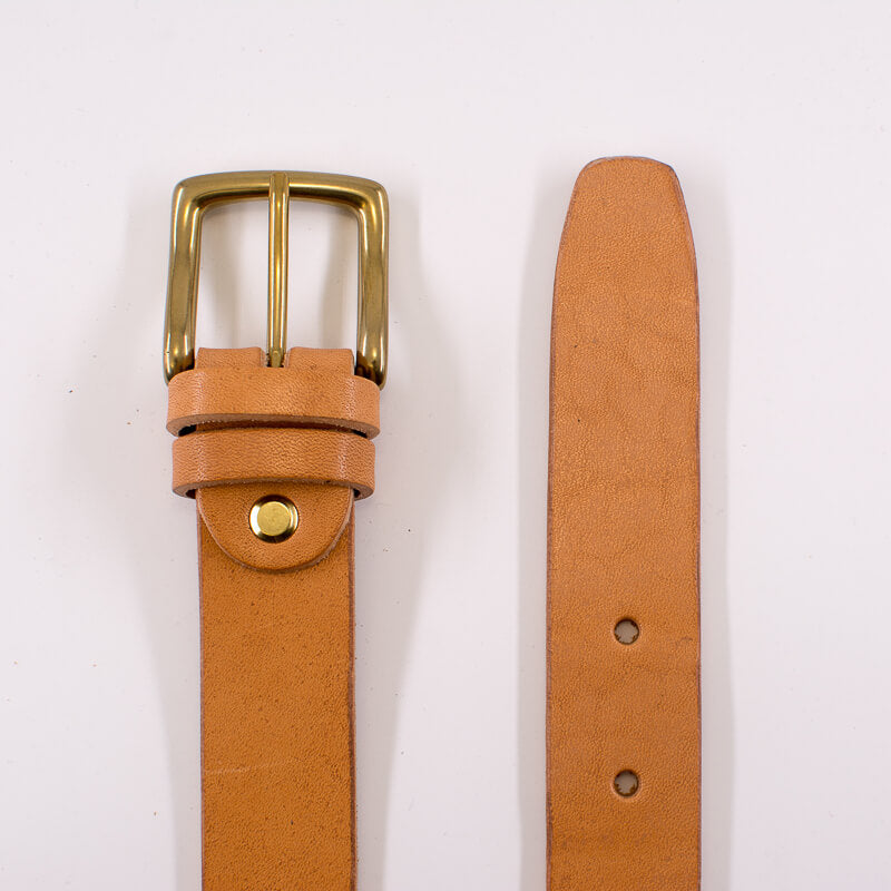 Golden square solid brass buckle - vachetta leather belt - 3cm width